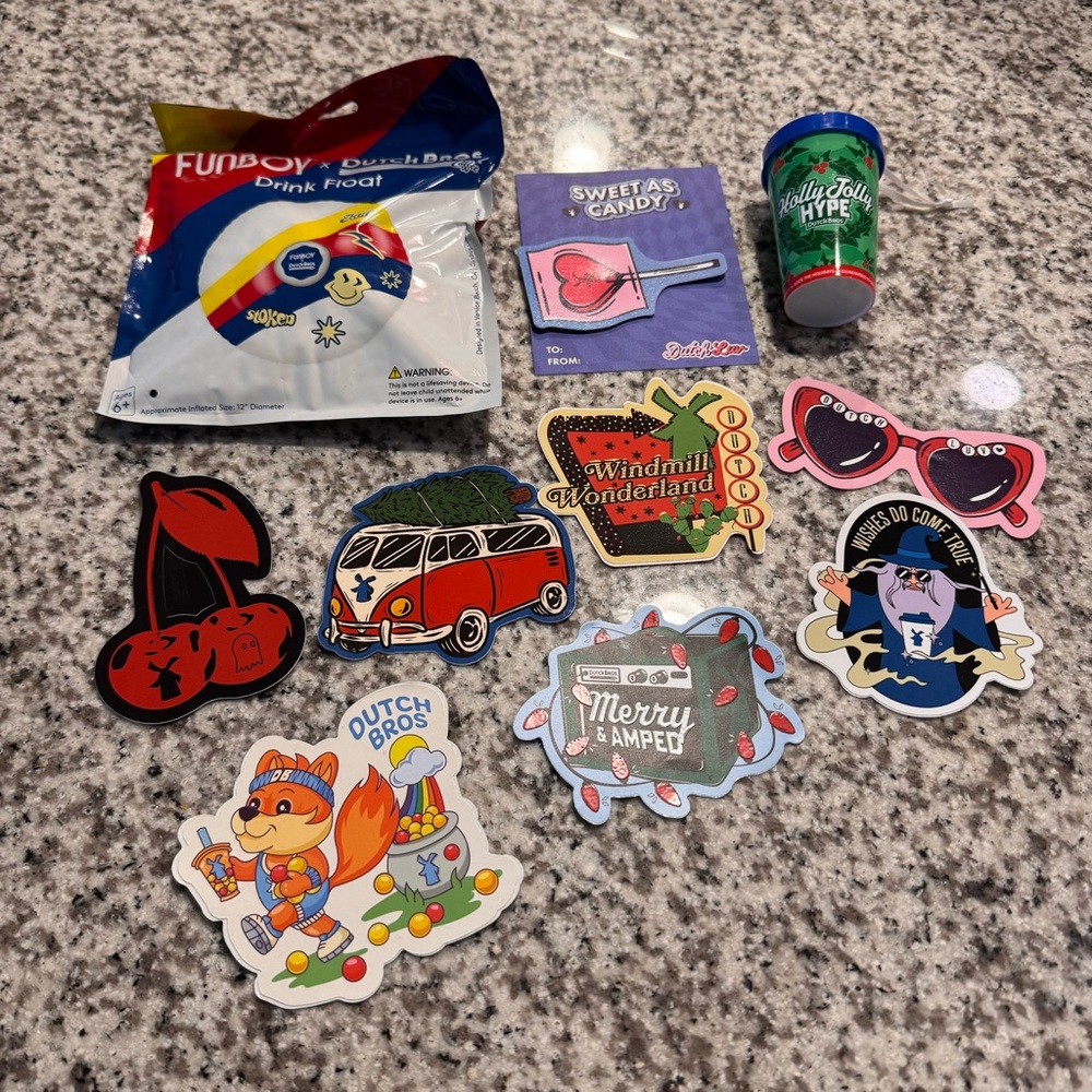Dutch Bros Sticker Set and Collectible Items